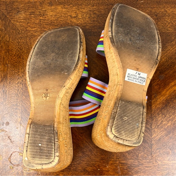 Italian Made Wedges Slip Ons Rainbow Elastic Straps 7M - Picture 7 of 11